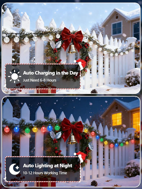 2-Pack 100 64FT 8 Multicolor Solar String Lights Outdoor, Total LED Crystal Globe Solar Powered Lights for Outside