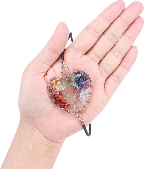 Yoption 2 Pack Tree of Life Elastic Bookmark, Rose Golden Heart Shape Vintage Bookmarks with 7 Chakra Crystals Pendant
