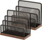 Wooden Desk Mail Organizer, 2 Pack, Metal Mesh with 3 Vertical Compartments for Letters, Postcards, Brochures