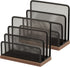 Wooden Desk Mail Organizer, 2 Pack, Metal Mesh with 3 Vertical Compartments for Letters, Postcards, Brochures