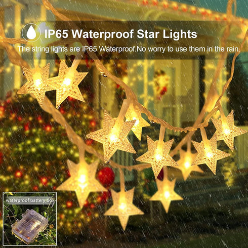 YoTelim 33FT Star String Lights, Battery Operated Waterproof 100 LED Fairy Christmas Lights with Remote Control, Warm