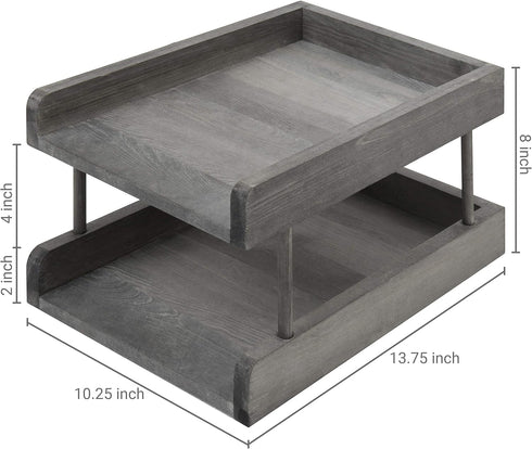 MyGift 2-Tier Rustic Gray Wood Paper File Organizer, In and Out Tray for Office Desktop Document Holder Rack
