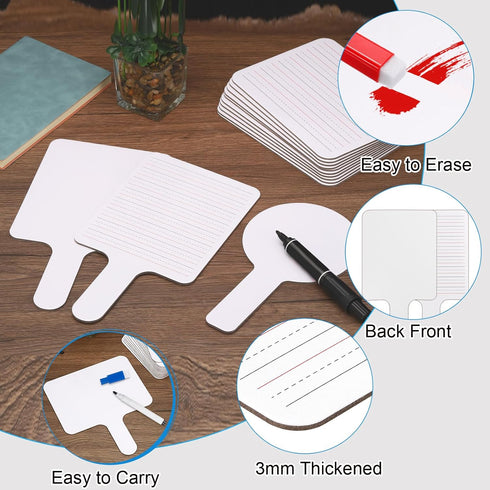 PATIKIL 11x6in Thickened Dry Erase Paddles, 10Pcs Handheld Double Side Square Answer Paddle for Teaching
