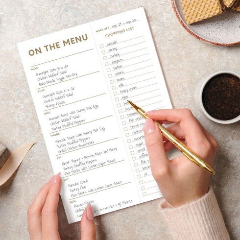 Sweetzer & Orange Gold Meal Planner Notepad, 7x10” Magnetic Grocery List with Tear Off Shopping List