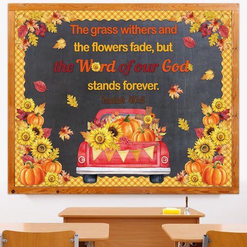 Fall Bulletin Board Decorations Set - Religious Pumpkin Sunflower Cutouts for Thanksgiving School Decor