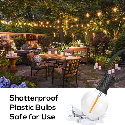 50FT G40 26 Dimmable Bulbs, 2700K E12 Banord Globe String Lights with Plastic Waterproof Outdoor LED Lights for Patio