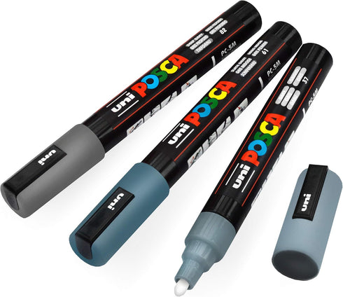Posca Paint Marker Set of 3 Medium Grey Tones, 5M Markers with Reversible Tips for Art Supplies