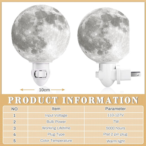4-inch 3D Hortsun Moon Craft Moon Night Light, Plug in Wall Mounted Bedside Lamp, Cool White LED, Space Themed Bedroom