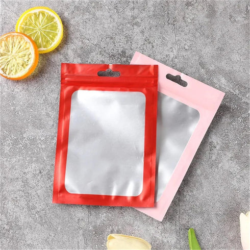 IRTGFHJE 100PCS Pouches(Blue,13x25cm) Flat Lock Bags Matte Aluminum Foil Ziplock Hanging Bag DIY Jewelry Snack Sugar