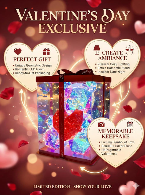 Aladdinas LED Valentines Romantic Gift Teddy Bear Night Light, Holographic Iridescent Design, Nursery Decor Display Box