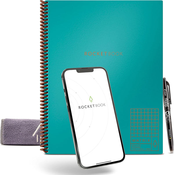 Rocketbook Matrix Smart Reusable Graph Notebook, Eco-friendly Isometric Notebook, Neptune Teal, Letter Size
