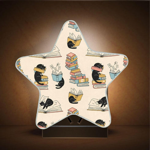 Burbuja 0.2W Cat in Books LED Night Light Plug into Wall Star-Shaped Nightlight Dusk to Dawn Auto Sensor for Bedroom