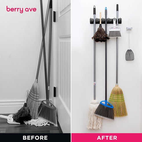 Closet (2 Pack) EXTRA GRIP Mop & Broom Holder Wall Mount - Wall Hanging Garden Tool & Utility Organizer, Mop & Broom