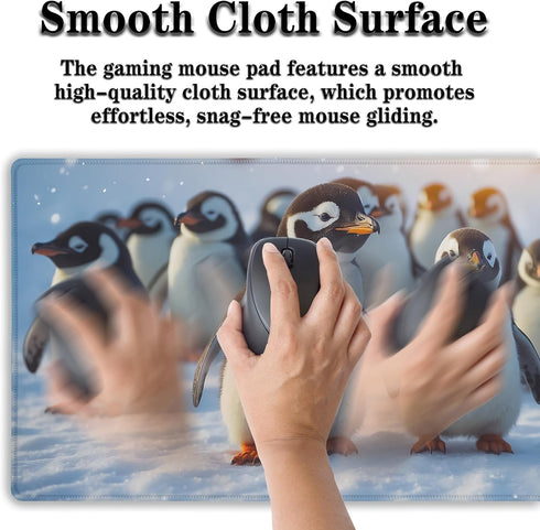 Gaming Mouse Pads, Large Computer Desk Mat, 900X400 Non-Slip Rubber Base, 35.4 X 15.4 inch Pineapples, Cute Penguin