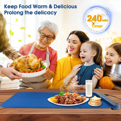 LPZNUYVC 9 Settings, Food Warming Mat, Silicone Heating Tray with Temperature Foldable Quick Heating Pad, Kids Lock