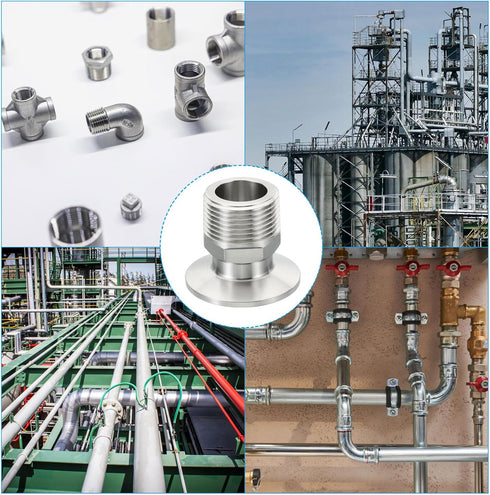1.5 Inch 1" 304 50.5mm PATIKIL TC Tri Clamps Adaptor, Tri-Clover Fittings to NPT Male Sanitary Thread Adaptor Hexagonal
