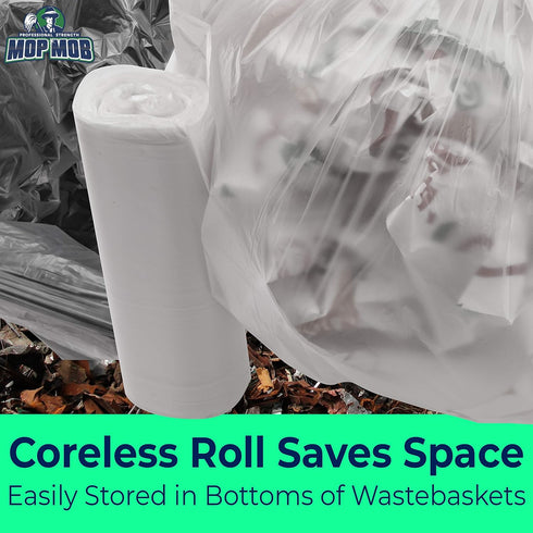 4 50 Count, Leak-Proof Clear Gallon Trash Can Liners, Coreless Roll, No Mess Disposal, Guaranteed for Life