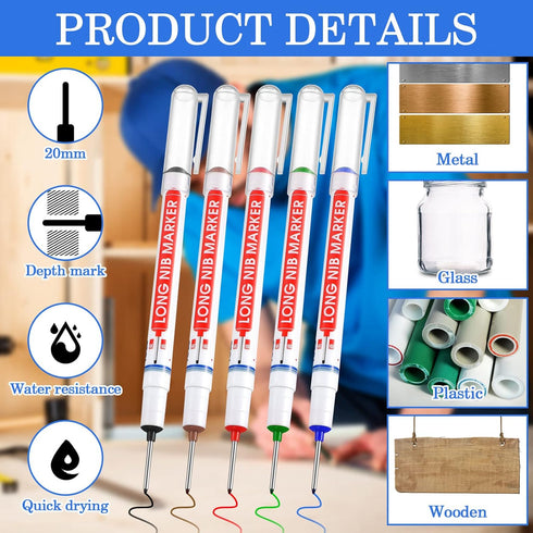 60 Ireer Pcs Multi Purpose Deep Hole Marker Pens Long Nosed Marker Deep Drill Hole Long Nib Scriber Waterproof