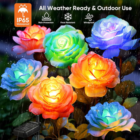 4 Pack IP65 7-Color 10H+ Solar Rose Lights Outdoor: Waterproof Changing LED Flower Stakes for Garden Pathway Patio Lawn
