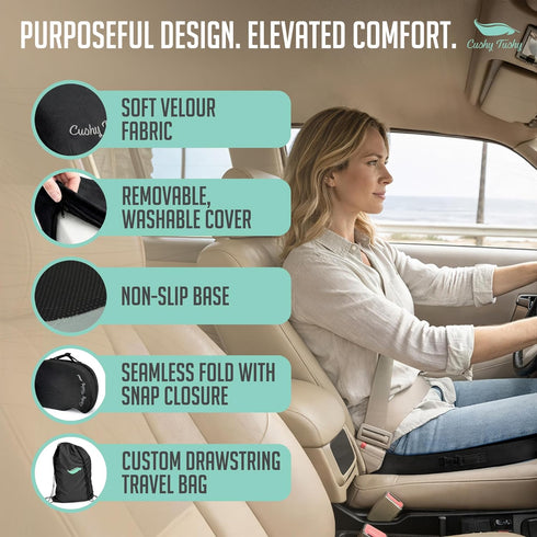 Tailbone Cushy Tushy Premium Foldable Travel Seat Cushion - for Relief of Lower Back, Sciatic, Butt and Pain - for Home