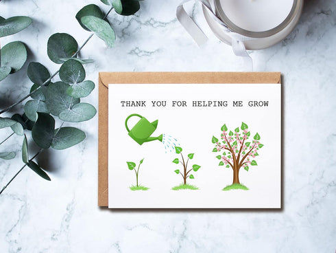 KrysDesigns Thank You For Helping Me Grow Card - Appreciation Card For Teacher Mom Or Dad - End Of The Year Teacher