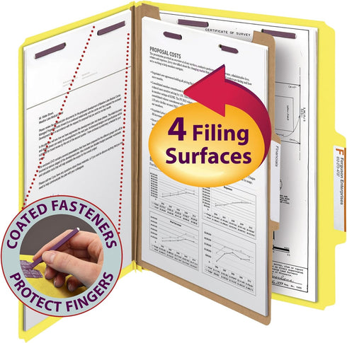 Smead Pressboard Classification File Folder - SafeSHIELD Fasteners, 1 Divider, 2" Expansion, Letter Size, Yellow