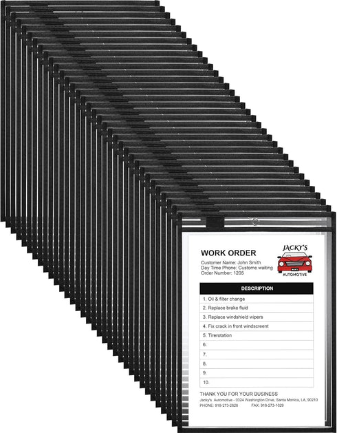 Nezyo 50 Pieces Clear Dry Erase Pockets Reusable Plastic Sleeves Teacher Supplies for Classroom (Black)