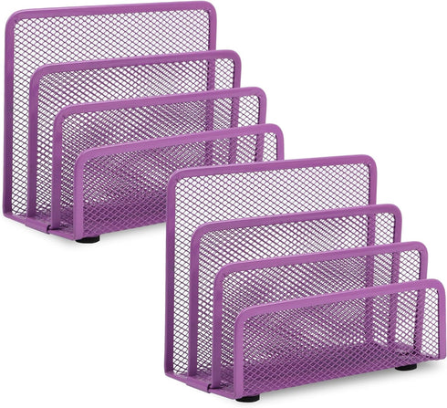 EASEPRES 2 Pack Desk Mail Organizer, Purple Metal Mesh Small Letter Sorter with 3 Vertical Compartments