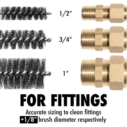 6pcs Copper Tube Pipe Cleaner Set, 1/2” 3/4” 1” Pipe Cleaning Brushes for Power Drill, 1/4 Inch Hex Shank