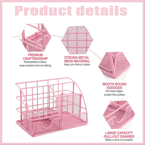 Pink Office Supplies Set with Desk Organizers and Accessories: Stapler, Pen Holder, Phone Holder, Scissors, Ruler, 30