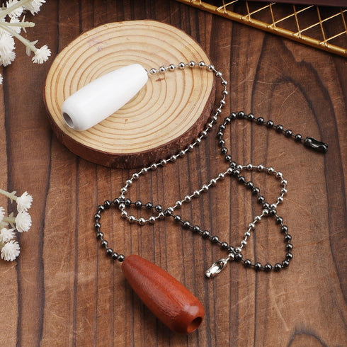 Gosknor 2pcs 12.68in Ceiling Fan Pull Chain Extension, White & Brown Light Pull Chain Extender Beaded Balls Fan Cord