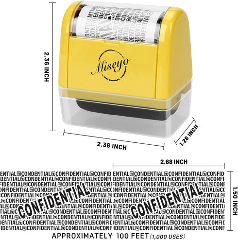 Miseyo Wide Roller Stamp, Identity Theft Stamp, 1.5 Inch, Perfect for Privacy Protection, Yellow