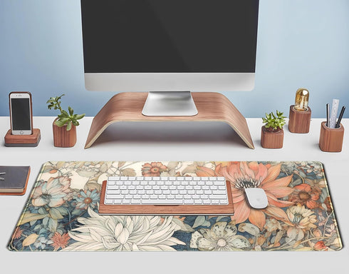 Japanese Minimalist Floral Desk Mat, Aesthetic Flowers XL Large Extended Gaming Mouse Pad for Office Decor (31.5x11.8