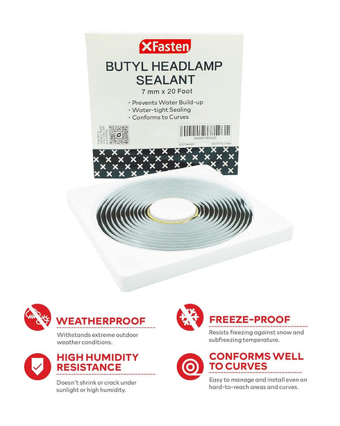XFasten Butyl Headlamp Sealant, 7mm x 20 Feet, OEM Grade Automotive Rubber Butyl Rope Tape