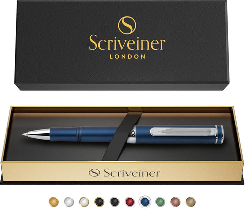 Scriveiner Blue Rollerball EDC Luxury Pen, Chrome Finish, Best Gift for Men & Women, German Schmidt Refill