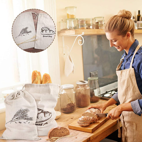 SPERO SPERA 2-Packs 17.311.6 Inches 2 Bread Bags, Linen Bread Bags for Homemade Container, Unbleached&Reusable Bread