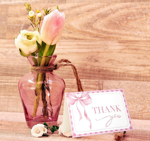 OIPKKUI 30Pack Pink Bow Thank You Cards with Envelopes Stickers Bow Blank Note Card Watercolor Greeting Card