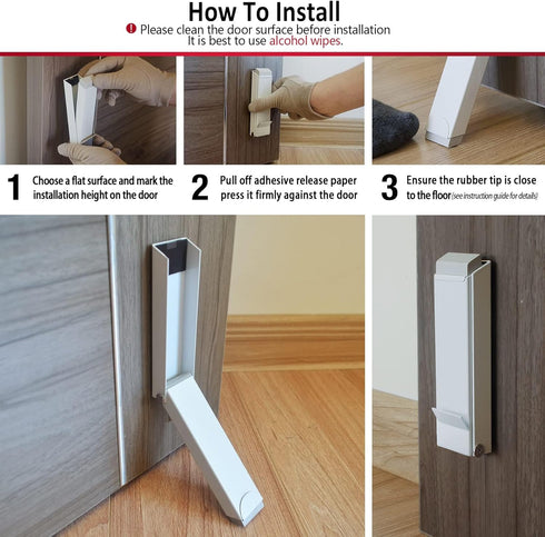 Kickdown Door Stoppers, No Drilling Door Stop with Adhesive Stickers, Easy Pedal Doorstop for Office, Dorm, Classroom,
