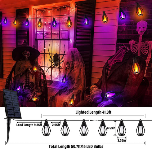 42ft 15 42ft) Flacchi Solar Flame String Lights - LED Lights Outdoor Solar String Lights for Garden Patio Halloween