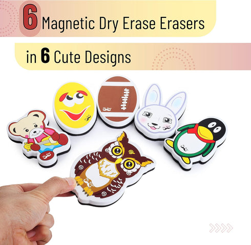 Mr. Pen Whiteboard Eraser for Kids - Cute Magnetic Dry Erase Erasers, 6 Pack for Classroom