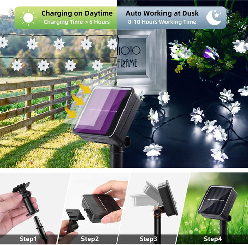 Solar Flower String Lights Outdoor Waterproof, 50 LED Upgraded Fairy Light for Garden, Patio, Lawn Party