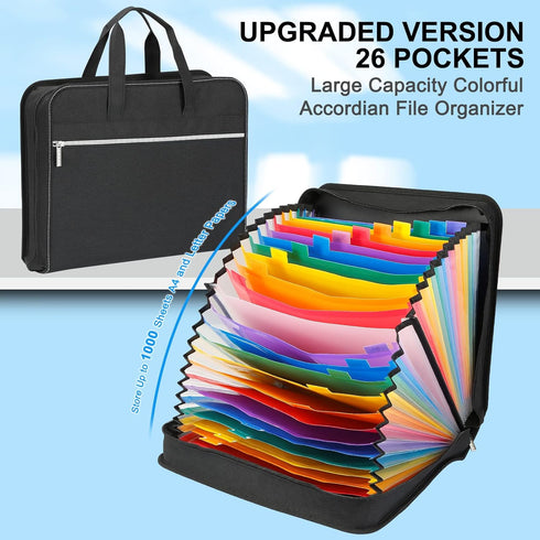 SEEKIND Accordion File Organizer with Handle, 26 Pockets Expanding File Folder, Portable for Office, School