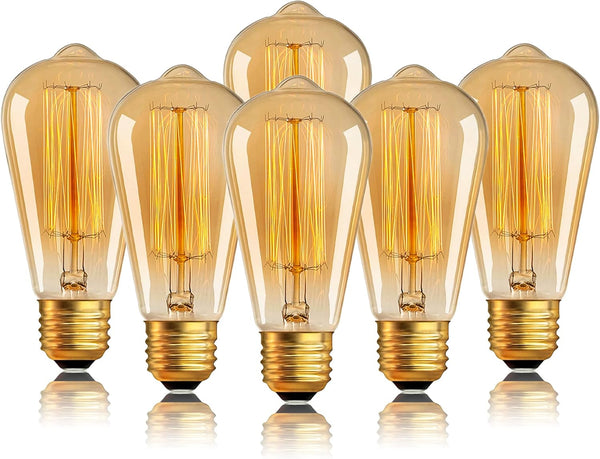 Sevici Antique Edison Light Bulbs 110V 60W 6 Pack, ST64 Decorative Incandescent Bulb
