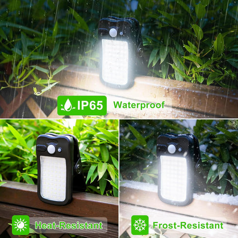 60 3 (2 Pack) Tryme Clip on Solar Lights Outdoor Motion Sensor Lights LEDs, Modes, Dual Charging, Portable Waterproof