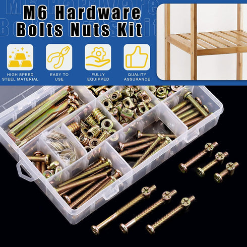 Glarks 253Pcs M6 M6x25/35/45/55/65/75/85MM Baby Bed Crib Screws Hardware Replacement Kit, Hex Socket Cap Screws