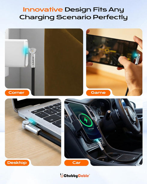 240W 180 6.6ft chubbycable Chubby RotateX Dual Rotating Fast Charging Cable with LED Light Soft Silicone USB C Cable