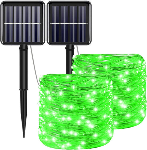 YAOZHOU Green Solar Fairy String Lights, 2 Pack 100LED, IP67 Waterproof for Outdoor Decorations