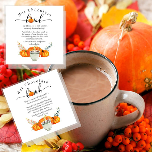 Crafters Cup 50 Pack 2.5 2.5 inches Hot Cocoa Bomb Instruction Cards | | x Square Card | Hot Cocoa Bomb Supplies | Fall