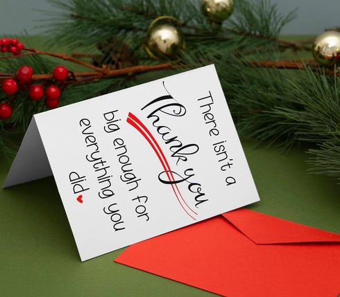 HOMEVAGE 5"x7" Single Thank You Card with Red Envelope, Thankful, Appreciation, Grateful Card - Folded Cardstock - Gift