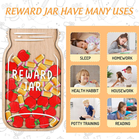 Back to School Wooden Reward Jar with Apple Pencil Cutouts, Positive Behavior Chart Management Tools, 38Pcs